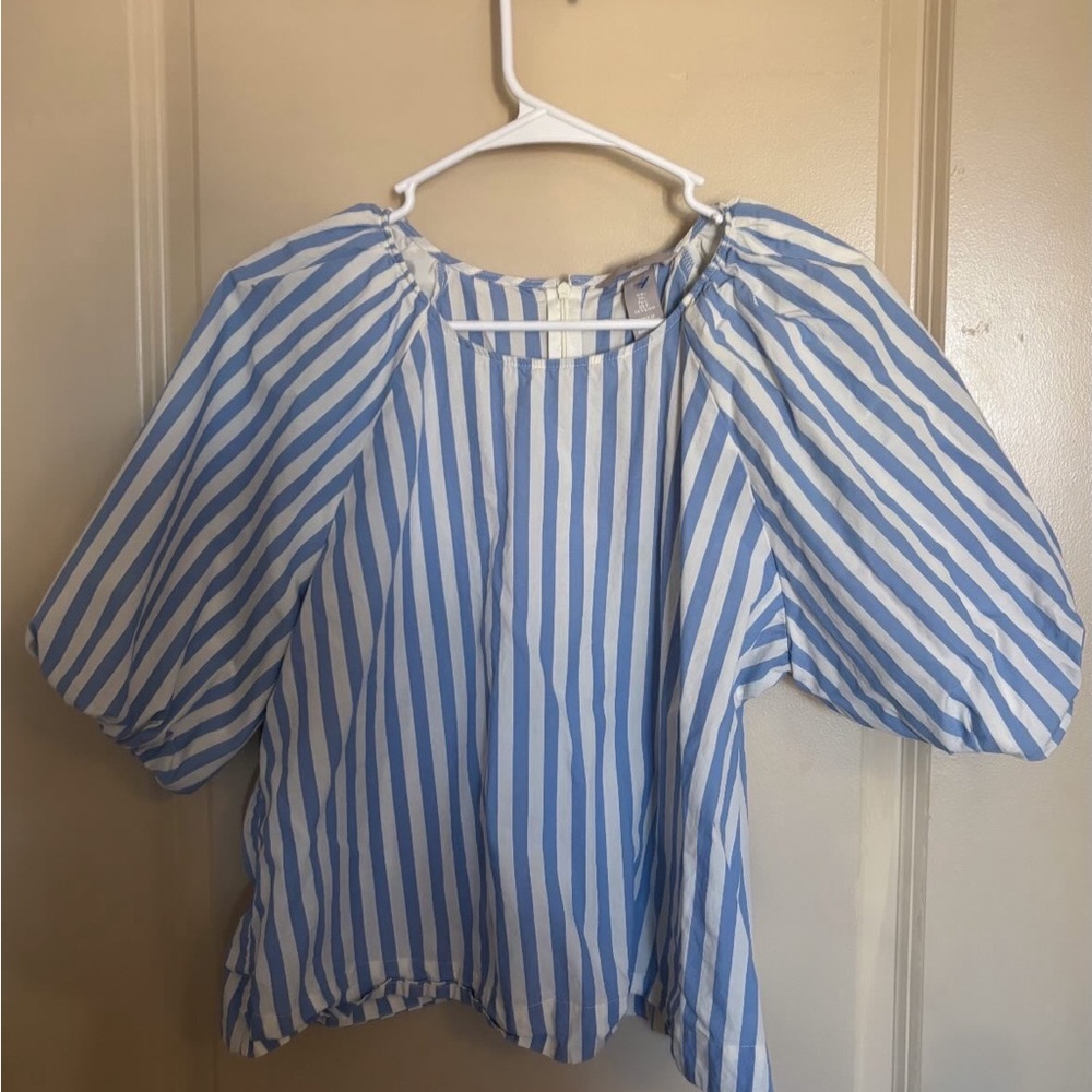 Blue and White Striped Women's Top